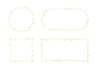 Gold Floral Frame Outline Doodle Set. Spring border template, flourish design element for wedding, greeting card.