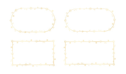 Gold Floral Frame Outline Doodle Set. Golden nature border template, flourish design element for wedding, greeting card.