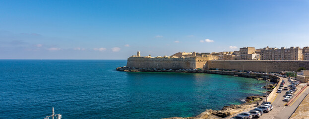 Panorama of Fort Saint Elmo in Valetta, Malta, a star fort