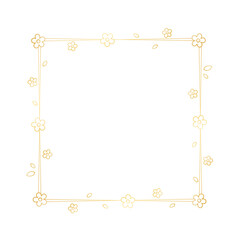 Gold Square Floral Frame Outline Doodle. Golden spring border template, flourish design element for wedding, greeting card.