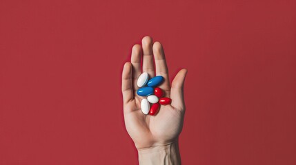 Hand with pills, alluding to medication and over-medication risks, a health warning, generative ai