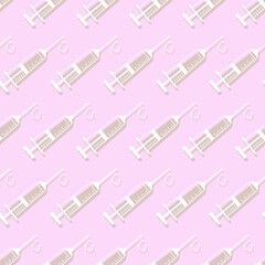 Fototapeta na wymiar Pink pattern with vaccine syringe icon vector in vector