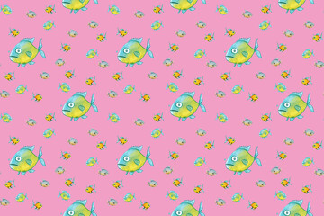 pattern. Set with fish. Sea and river fish. Horizontal image.
