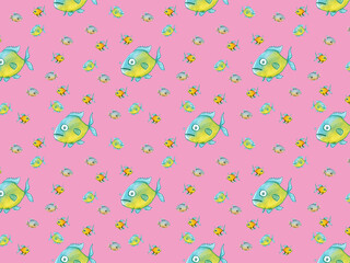 pattern. Set with fish. Sea and river fish. Horizontal image.