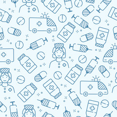 seamless blue pattern contours medicine nurse doctor ambulance