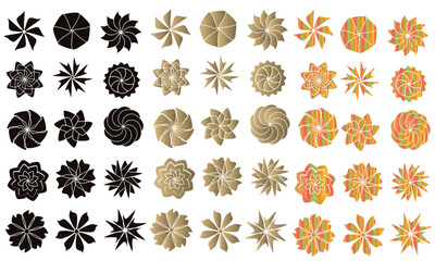 set of colorful , black, yellow,gold , flower vector element on white background for logo company
