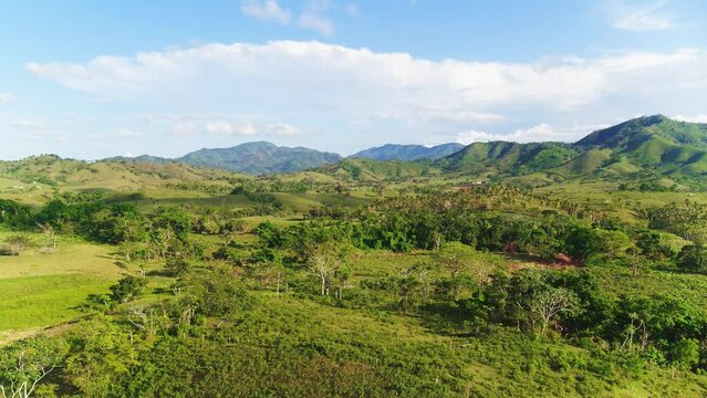 Natural landscape mountain valley tropics. Amazing mountain scenery in Latin America. Popular tourist destination. The best famous places to travel. Scenic image of Dominican Republic.