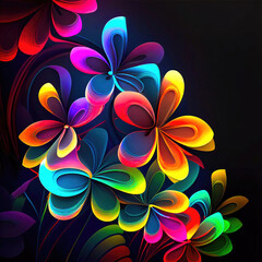 Glowing rainbow floral fantasy background, ai generative