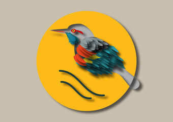 Bird on a branch, 2d paper cut