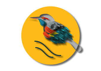 Bird on a branch, 2d paper cut