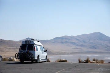 Adventure Van in the middle of Antelope Island State Park - Powered by Adobe