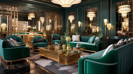 Fototapeta na wymiar Generative AI, Glamorous Art Deco Living Room
