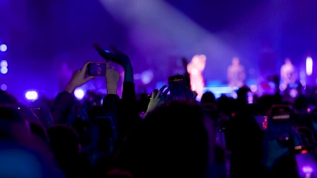 Crowd of fans enjoying live performance by favourite artist in front of stage