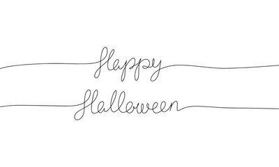 Happy halloween word - continuous one line with word. Minimalistic drawing of phrase illustration.