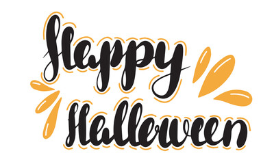 Happy Halloween lettering, vector brush calligraphy. Handwritten Halloween typography print for flyer, poster, greeting card, banner. Hand drawn decorative design element.