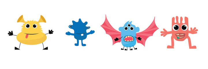 Cartoon monster collection. Crazy cute monsters different comic character. Set funny alien or bacteria or caries colorful vector isolated illustration.