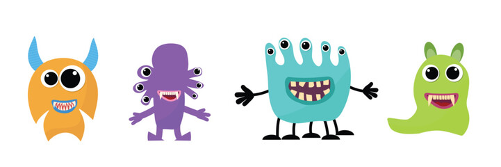 Cartoon monster collection. Crazy cute monsters different comic character. Set funny alien or bacteria or caries colorful vector isolated illustration. © clelia-clelia