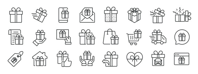 Gift box thin line icons. Editable stroke. For website marketing design, logo, app, template, ui, etc. Vector illustration.