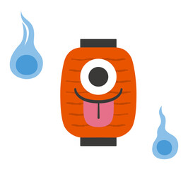 ちょうちんおばけと火の玉のベクターイラスト／日本の妖怪／夏の肝試し・お化け屋敷