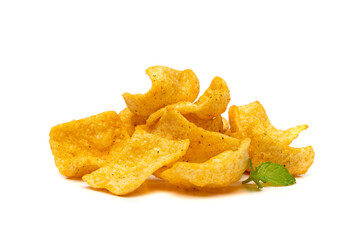 Lentil Chips Isolated, Lentils Crisps, Healthy Orange Snack, Fried Organic Crunchies, Lentil Chips on White