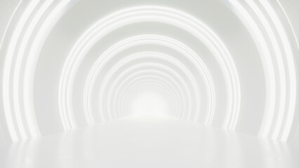 Abstract white futuristic circle tunnel, architecture design concept, 3d rendering.