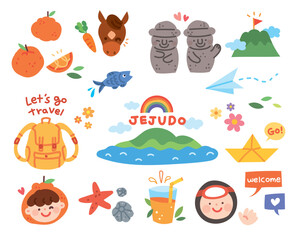 Vector illustration with hand drawn cute Jeju Island elements.