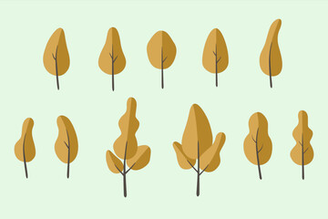 Set bundle illustration of vector trees flat style. Suitable for project floral and botanical, town or city design, forest or nature landscapes.