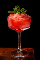 strawberry sorbet on the wooden background