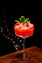 strawberry sorbet on the wooden background