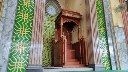 Wooden pulpit for moslem priest to give a speech during Friday prayers