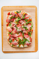 roman pizza on the wooden tray