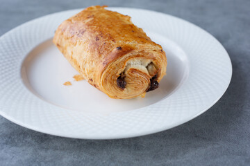A view of a pain au chocolat pastry.