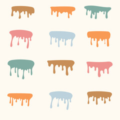 colorful melting drips paint collection. melt drips paint abstract liquid vector elements. border and drips ink set