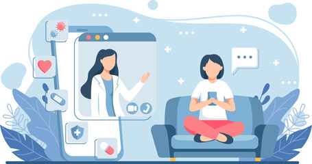 Telemedicine . Patient is video calling to doctor by online application .