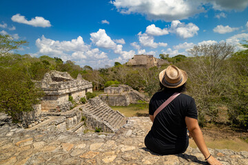 A girl in the ancient city of Maya Ek Balam