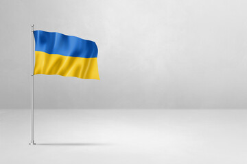 Ukrainian flag isolated on white concrete wall background