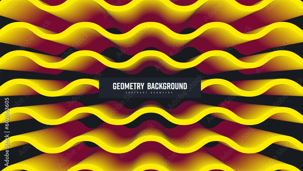 Poster Vector abstract background shape blend 3d, with gradient wavy yellow lines, horizontal elements in graphic design.