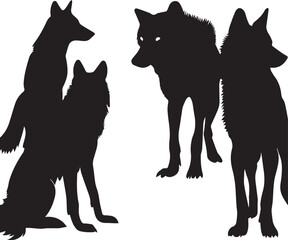 set of dogs silhouettes, , vector, black, illustration, wolf, mammal, AI generated