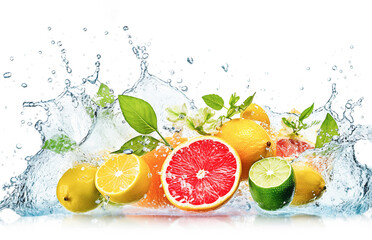 AI generative. Fresh citrus fruits with water splash