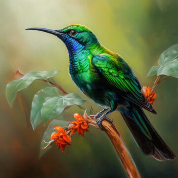 Malachite sunbird perched on a branch