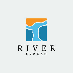 River Logo Design, River Creek Vector, Riverside Illustration With A Combination Of Mountains And Nature, Product Brand