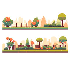 illustration landscape with trees and city style 3