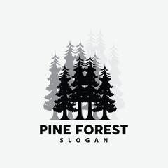 Fototapeta na wymiar Pine Tree Logo, Luxurious Elegant Simple Design, Fir Tree Vector Abstract, Forest Icon Illustration Pine Product Brand