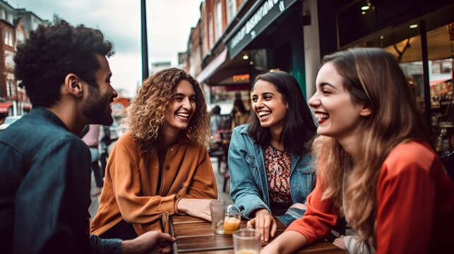 Group of young friends having a good time together at a pub