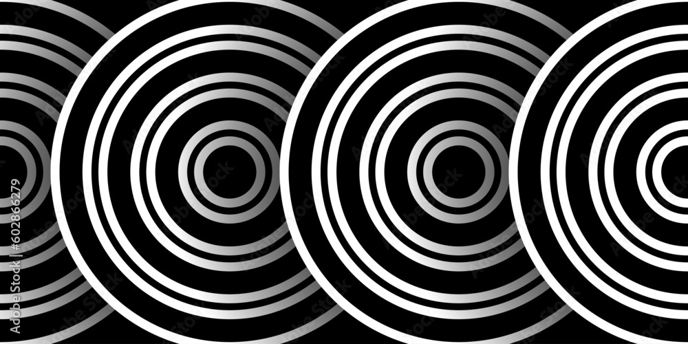 Poster black and white round circles overlap background. abstract geometric shape backdrop. modern dark abs