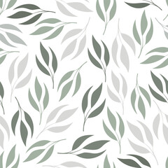 Seamless vector pattern. Silhouettes of leaves in green and gray tones 