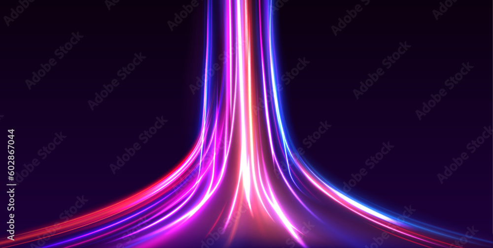 Aufkleber  Abstract neon color glowing lines background. Vector futuristic empty neon background. High tech lines, studio product, future cyberspace concept.