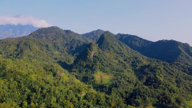 Beautiful aerial images of the mountains with tropical forests in central Java, Indonesia