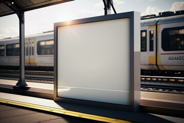Mockup of blank advertising light box on the train station. Generative AI