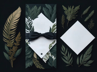 wedding invitation set with rustic feather